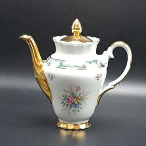 Vintage Bavaria Porcelain Teapot Gold Trim Floral Design